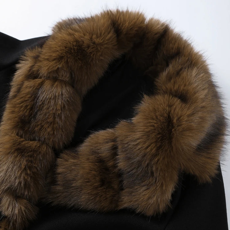 Shawl Faux Fur Women Coat Full Sleeve Woolen Lady Jacket 2025 Fashion Autumn Winter Lace Up Belted Waist Female Loose Outwears