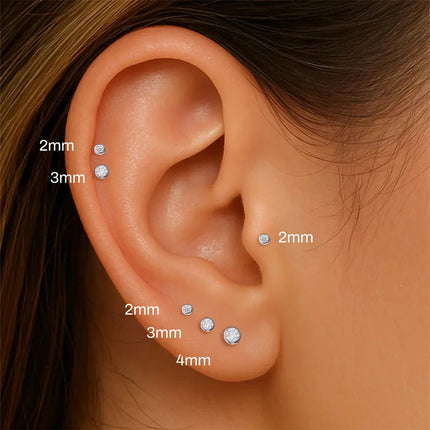 BOAKO 925 Sterling Silver Moissanite 2/3/4mm Round  For Woman 1 Piece geometric Piercing Earrings Party Wedding Fine Jewelry PlatiNum