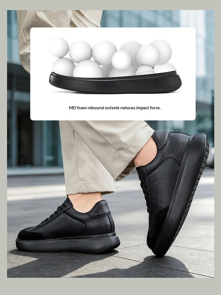 7CM Invisible Height Elevator Shoes for Men Breathable Comfort Leather Casual Sneakers Thick Platform Sole Lace Up Lift Sports