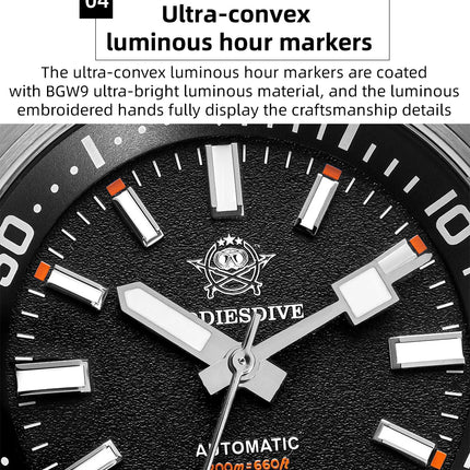 ADDIESDIVE 200M Automatic Dive Watch Men Japanese 8215 Sapphire Stainless Steel Luminous Mechanical Diving Wristwatch BGW9 Hands