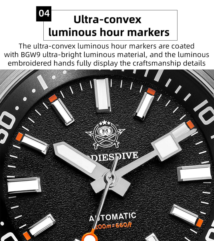 ADDIESDIVE 200M Automatic Dive Watch Men Japanese 8215 Sapphire Stainless Steel Luminous Mechanical Diving Wristwatch BGW9 Hands