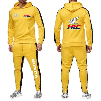 Honda racing Men's Hot Sale Fashion Hoodie Sportswear+Sweatpants Comfortable Casual Jogging Solid- color Two Piece Suit PlatiNum