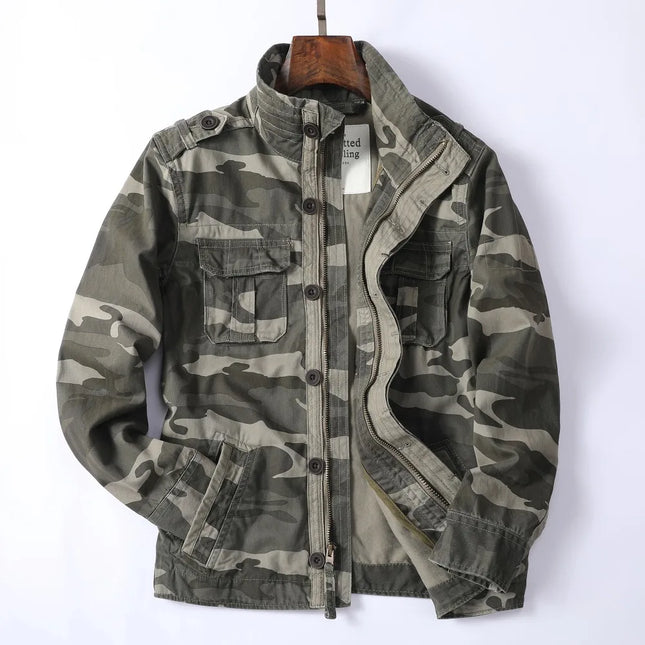Vintage Style Men's Autumn Casual Jacket Tactical Camouflage Coat Stand Collar Outdoor Jacket Spring Outerwear