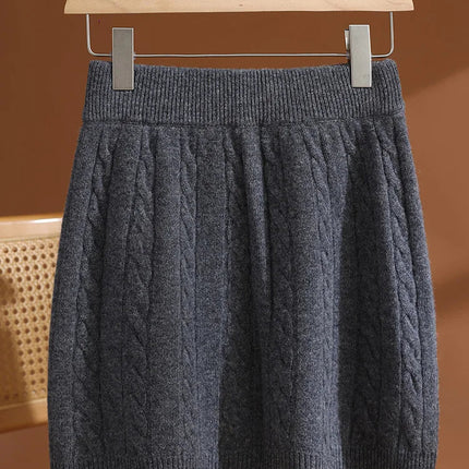 Women's Wool Mini Skirt A-line Twist Flower Elastic Waist Skirt Above Knee Umbrella Dress 100% Merino Wool Knitted Autumn Winter PlatiNum
