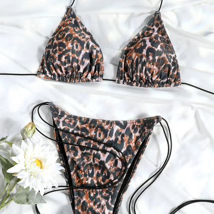 Set Bikini Triangolo Sexy Micro Thong, Costume da Bagno Donna, Biquini con Lacci, Abbigliamento da Spiaggia Stampato, Bikini Thong platinumshop