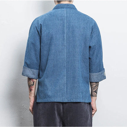 Camicia stile giapponese Kimono Haori Samurai Vestaglie Abito Cinese Hanfu Cardigan Giacche Retro Top Moda Cappotti di jeans Camicetta casual