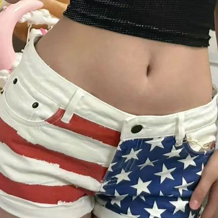 Pantaloncini di jeans stampati a stella retrò per donna Estate Y2k Glutei sottili Super Shorts Jeans Pantaloni caldi