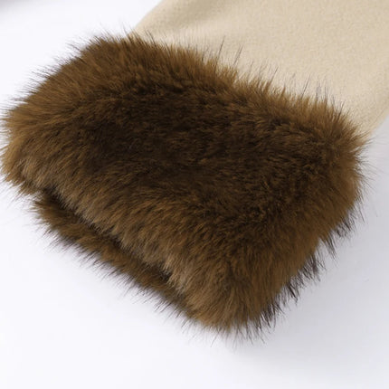Shawl Faux Fur Women Coat Full Sleeve Woolen Lady Jacket 2025 Fashion Autumn Winter Lace Up Belted Waist Female Loose Outwears