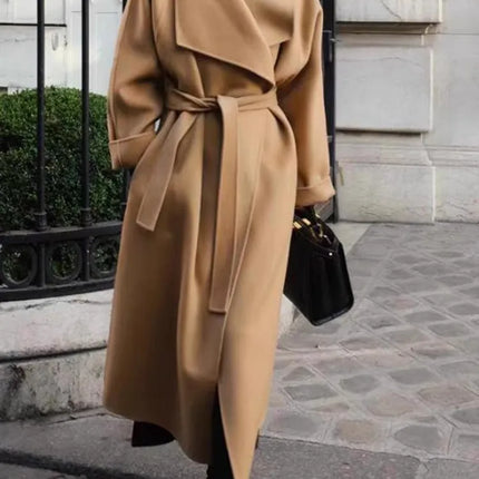 High-end Women Double-sided Wool Long Coat Warm Baby Blue Lapel Loose Double Breasted Wool Coat Female Fashion Autumn Winter