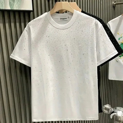 New Luxury Men's T-shirt Hot Diamond Printed Half Sleeve Fashion Round Neck Casual Summer High-end Men Tops T Shirts PlatiNum