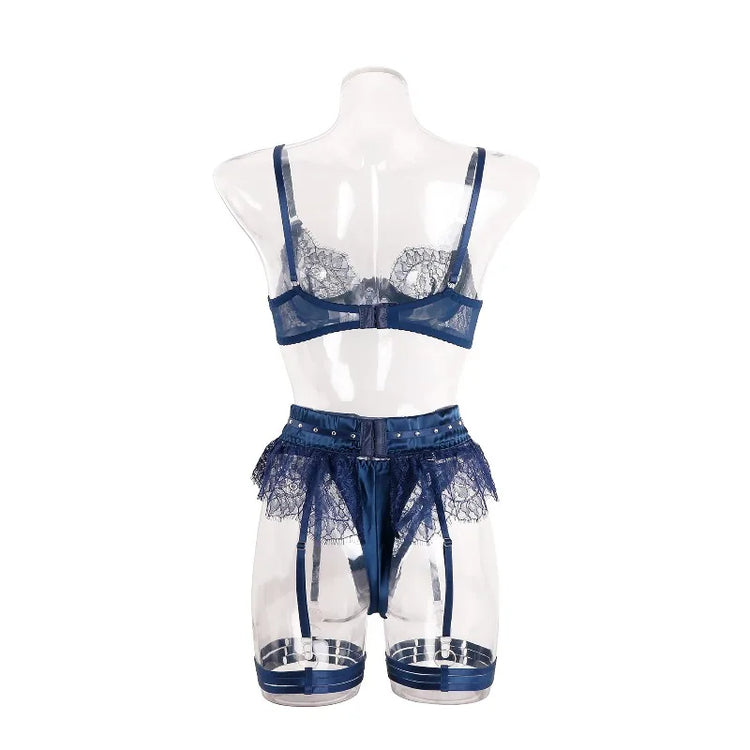 Toucheart Erotic Lingerie Lace See-through Bow Knot Decor Patchwork Body Shaping Hollow Intimate Women Flirt Hot Underwear Set
