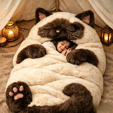 Giant Animal Sleeping Bag Comfortable Soft Warm Plush Bag Washable Cute Cat Envelope Sleeping Bag for Adults Winter Outdoor Use