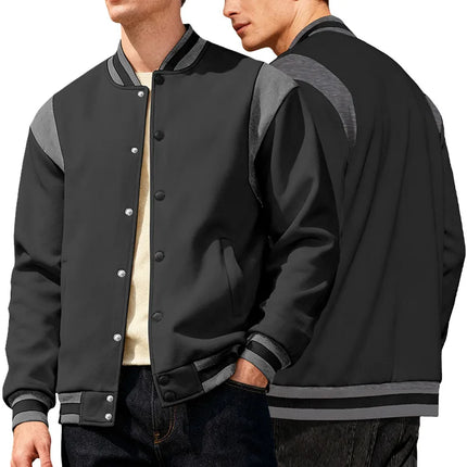 Men Color Block Varsity Jacket Fleece Lined Long Sleeve Button Baseball Coat Retro Swag Streetwear Casual Outerwear Y2K Clothes