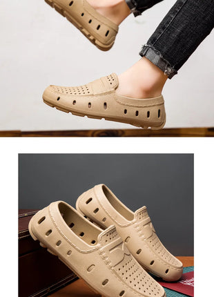 Mocassini Comodi da Uomo in Pelle, Scarpe Antiscivolo da Guida, Sandali Estivi, Zoccoli Casual con Punta Tonda, Scarpe da Lavoro Slip-on
