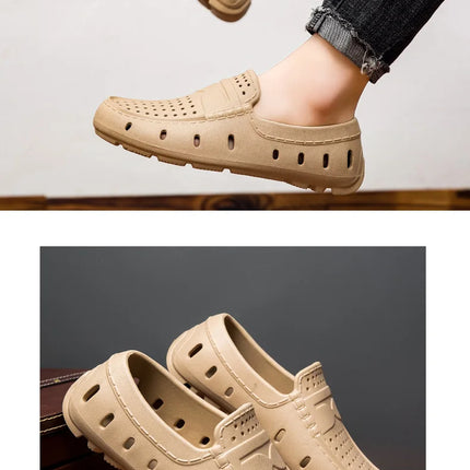 Mocassini Comodi da Uomo in Pelle, Scarpe Antiscivolo da Guida, Sandali Estivi, Zoccoli Casual con Punta Tonda, Scarpe da Lavoro Slip-on