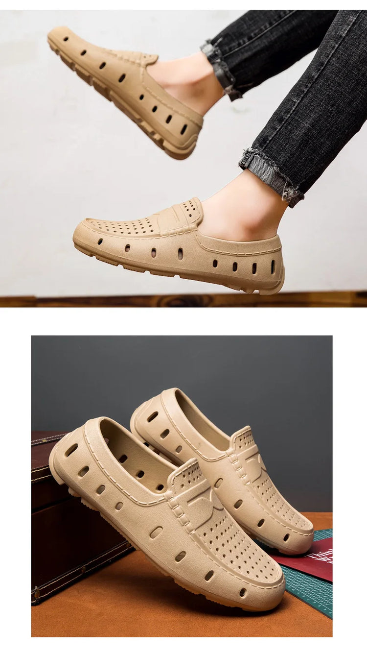Mocassini Comodi da Uomo in Pelle, Scarpe Antiscivolo da Guida, Sandali Estivi, Zoccoli Casual con Punta Tonda, Scarpe da Lavoro Slip-on