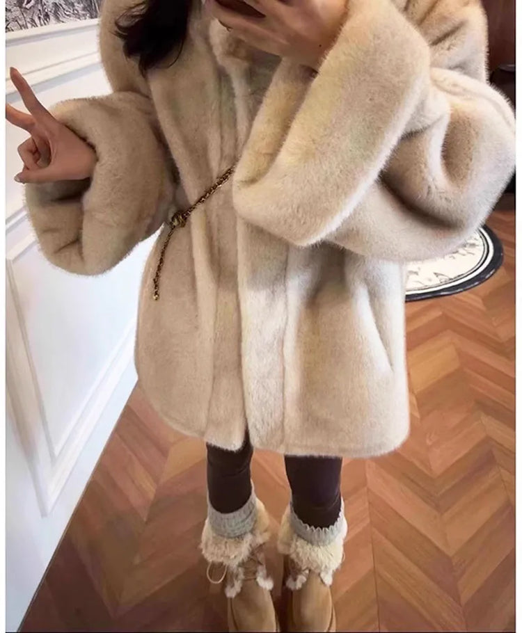 ZADORIN Luxury Mink Coat Woman Korean Style Stand Collar Double Faced Faux Fur Coat Woman Long Oversize Fluffy Fur Jacket Winter