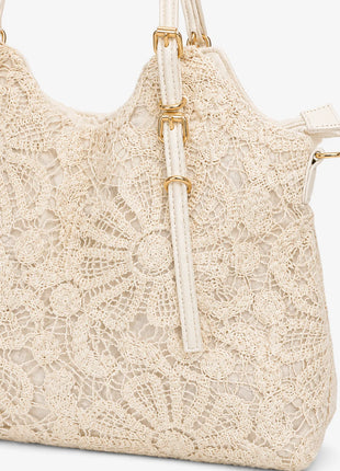 Borsa shopper da donna Alessia in pizzo floreale beige