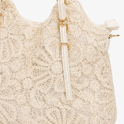 Borsa shopper da donna Alessia in pizzo floreale beige