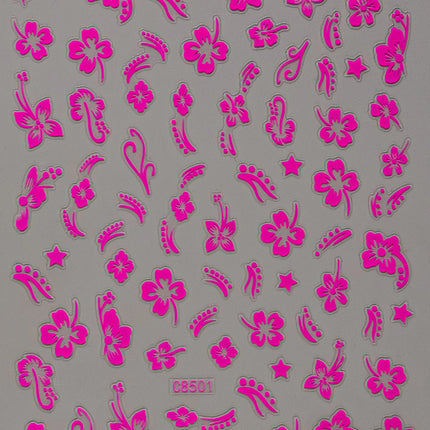 5D Hibiscus Flower Nail Embossed Sticker Acrylic Pink White Gold Petal Leaf Adhesive Decal Butterfly Dragon Floral Elegant Decor