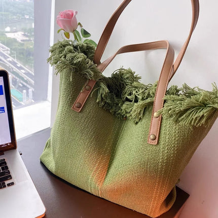 Women's Canvas Bags Large Beach Bag Tote Shopping Bags Underarm Shoulder Bag for Female Casual Top-Handle Purses