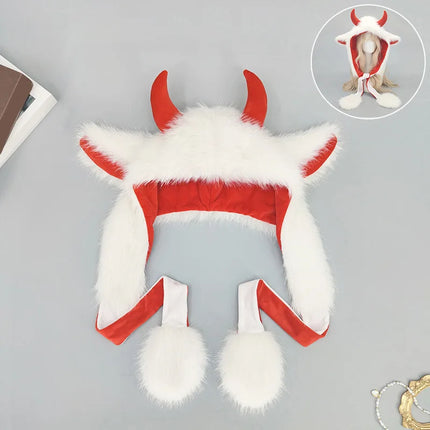 Y2K Gothic Punk Cat Ear Hat with Cross Wing Chain Decoration Plush Warm Winter Subculture Goth Rock Musi Cap Bombero Gorro Ruso