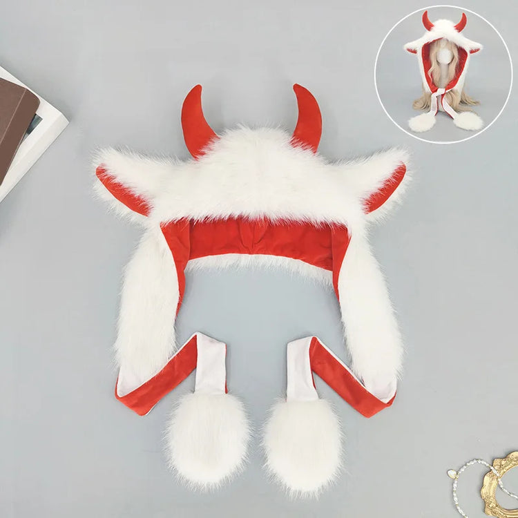 Y2K Gothic Punk Cat Ear Hat with Cross Wing Chain Decoration Plush Warm Winter Subculture Goth Rock Musi Cap Bombero Gorro Ruso
