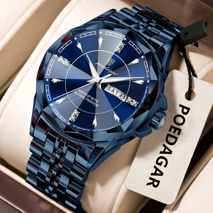 POEDAGAR Orologio da uomo di moda di lusso Top Business Impermeabile luminoso Data Settimana Orologi da uomo Orologio da polso da uomo in acciaio inossidabile al quarzo platinumshop