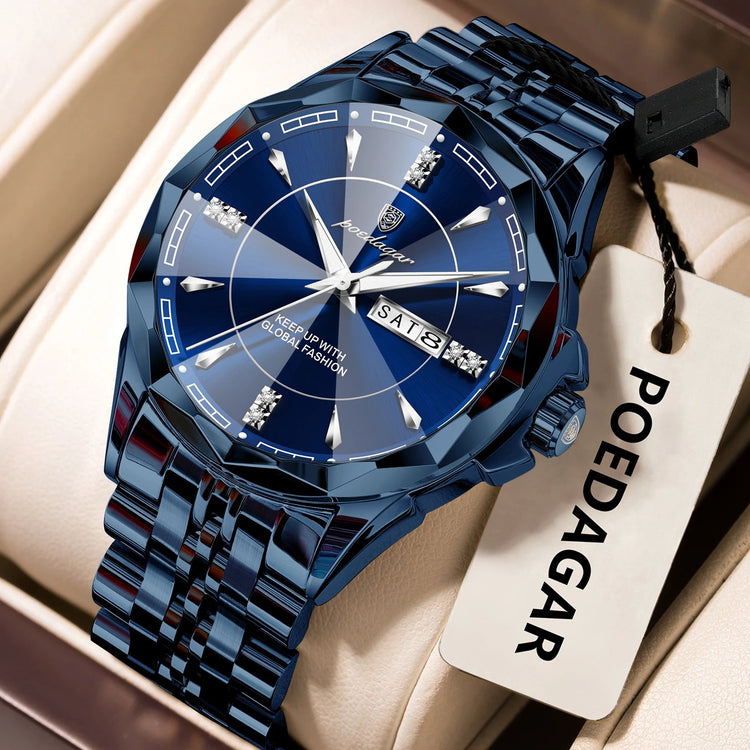 POEDAGAR Orologio da uomo di moda di lusso Top Business Impermeabile luminoso Data Settimana Orologi da uomo Orologio da polso da uomo in acciaio inossidabile al quarzo platinumshop