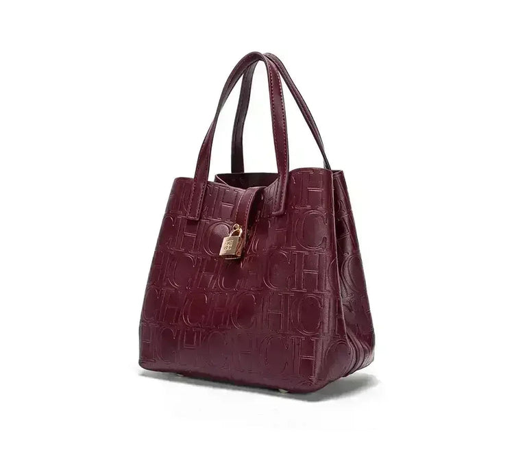 CH Large Capacity Handbag Luxury Brand Temperament Letter Print with Lock Design 2025 Trendy Women's Crossbody Bag PlatiNum