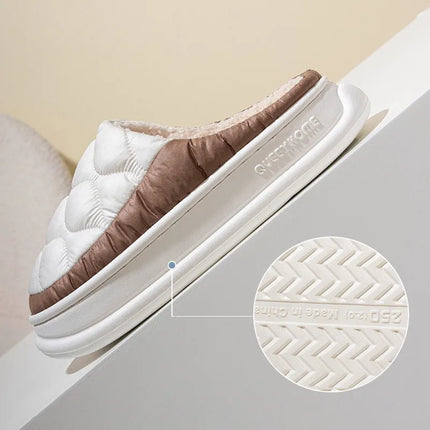 Evshine Women's Winter Furry Slippers Soft Thick Sole Indoor Plush Slides Waterproof Fluffy Shoes Warm Fur House Cotton Slippers