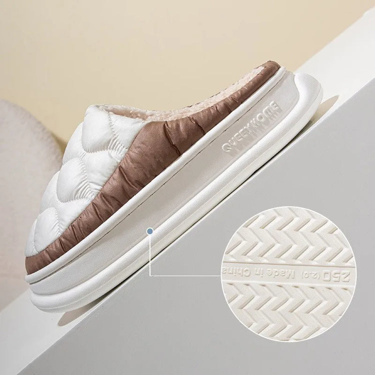Evshine Women's Winter Furry Slippers Soft Thick Sole Indoor Plush Slides Waterproof Fluffy Shoes Warm Fur House Cotton Slippers