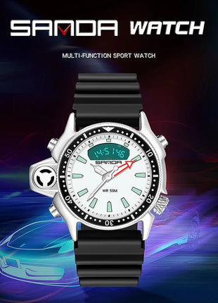 SANDA Sport orologio digitale al quarzo da uomo orologi subacquei creativi orologio da uomo con allarme impermeabile orologio con doppio Display Relogio Masculino platinumshop