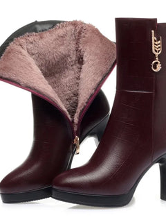 2026 Women Boots Waterproof Anti-Slip Women's Shoes High-heeled Fleece Lined Warm Fashion Boots Cold Resistant Breathable Winter