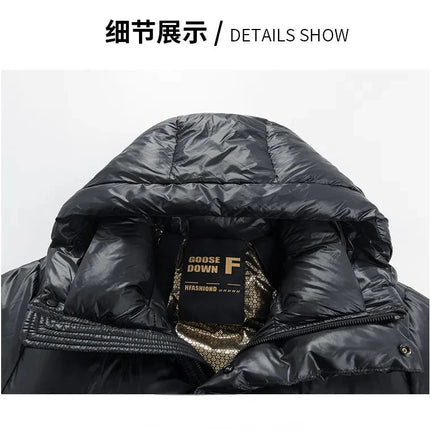 -30 ℃ Cold-proof Long Down Jacket Men's Light Luxury Black Gold Lightweight 95% Goose Down Jacket Unisex Winter Warm Hooded Coat PlatiNum