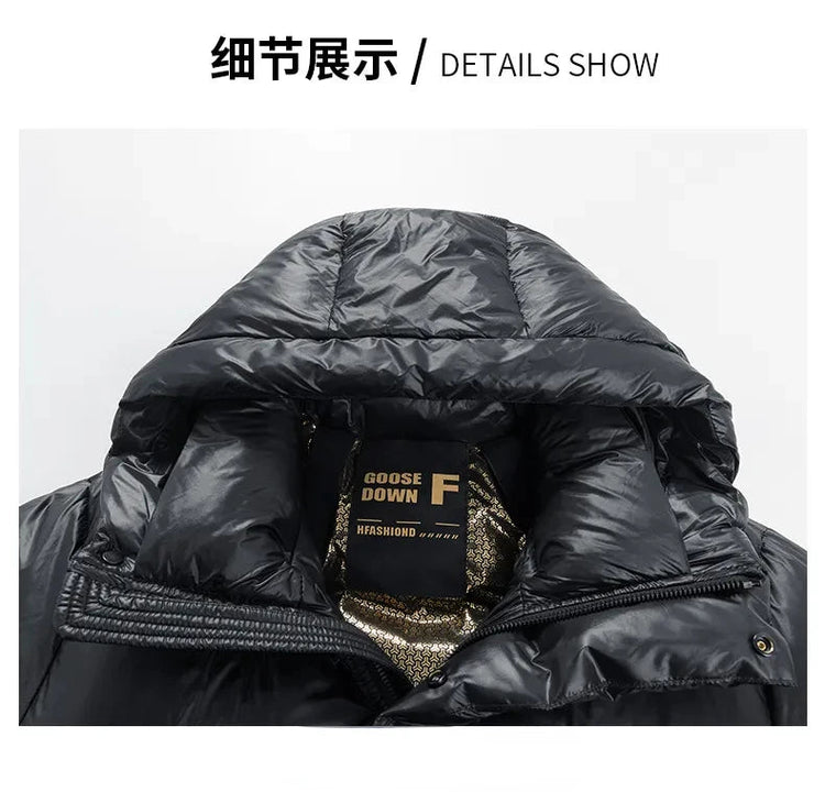 -30 ℃ Cold-proof Long Down Jacket Men's Light Luxury Black Gold Lightweight 95% Goose Down Jacket Unisex Winter Warm Hooded Coat PlatiNum