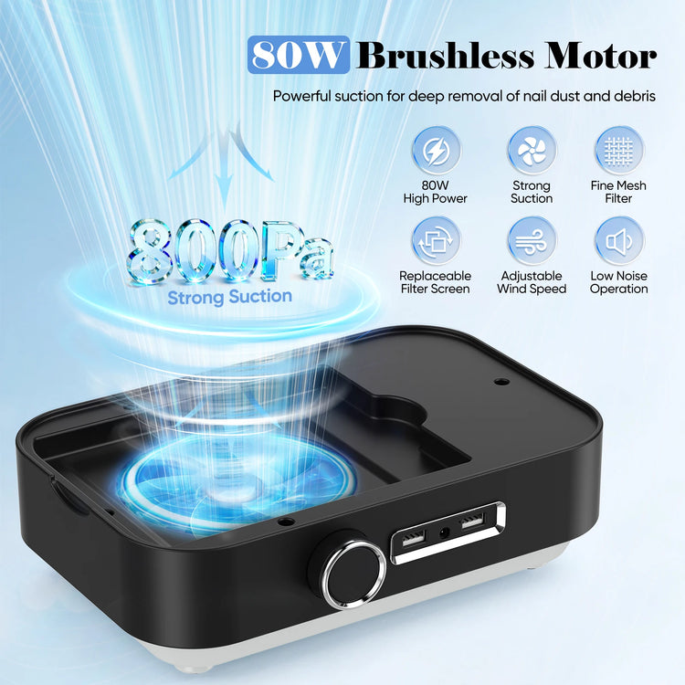 4‑in‑1 Electric Nail Drill Machine 45000RPM with 80W Nail Dust Collector 6W LED Nail Lamp Rechargeable Nail File Manicure Tool for Home Salon