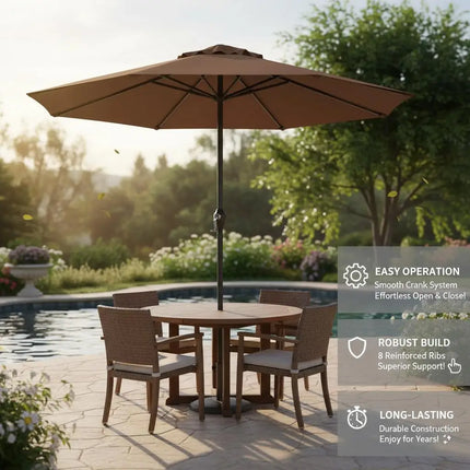 Ombrellone da Giardino con 8 Stecche, Telaio Verniciato a Polvere, Sollevamento a Manovella, Ventilazione, Resistente al Vento per Giardino, Spiaggia, Terrazza