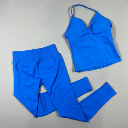 Yoga 2pcs Impact Gym Set Women Backless Tank Tops High Waist Scrunch Seamless Shorts Fitness Clothes Activewear Workout Sets
