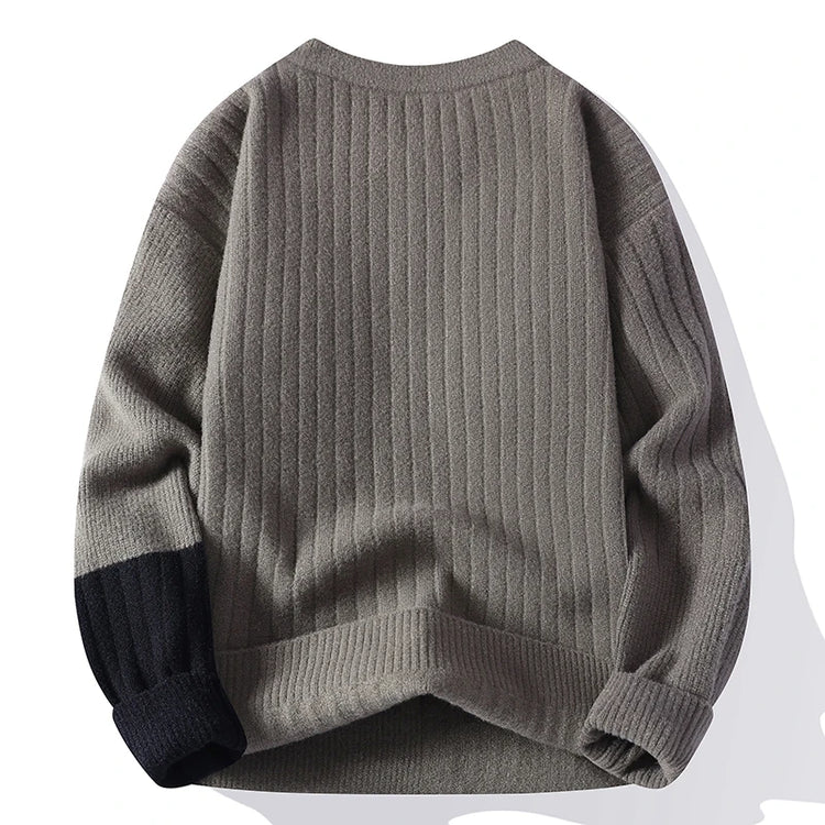 Men's Fashion stripe pattern Sweaters Autumn/Winter Loose Knittwear Men sweater youth Thick Warm patchwork pullovers Top