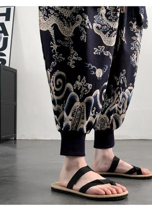 Men's Summer Pants 2026 Lightweight Thin Cotton Comfortable Beach Trousers, Loose Casual Hip Hop Printed Pants, Fashion Oversized Jogger Pants