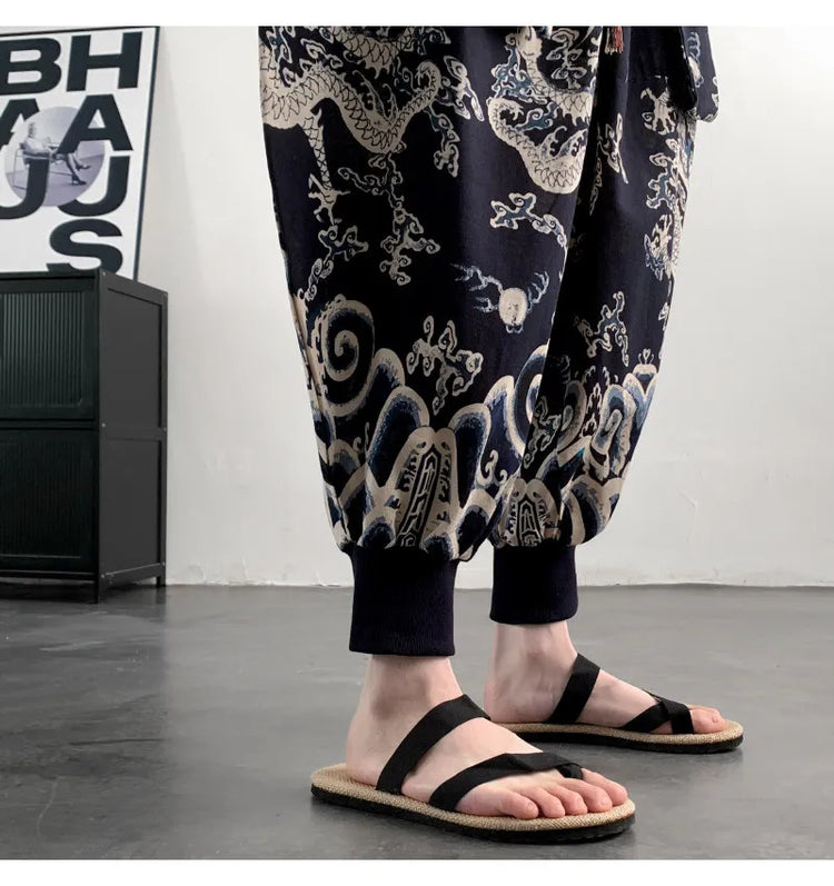 Pantaloni Estivi da Uomo 2026 in Cotone Leggero Sottile Comodi da Spiaggia, Pantaloni Larghi Casual Hip Hop Stampati, Pantaloni Jogger Oversize alla Moda
