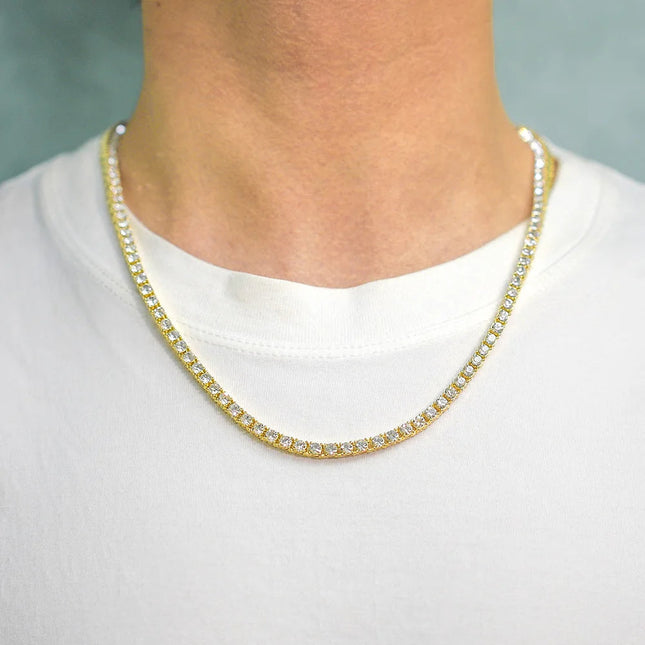 Full Rhinestone 4mm Wide Tennis Link Chain 8/18/20/24 Length Brcelet Necklace Shiny  Fashion Trendy Jewelry Men Women Hip Hop PlatiNum