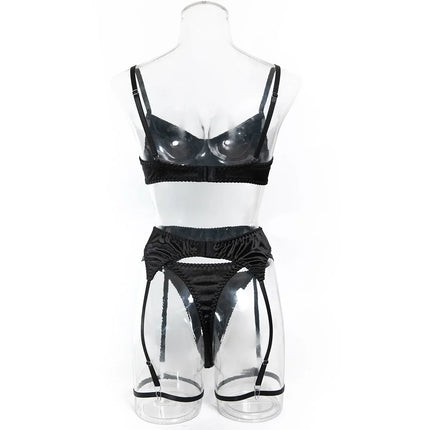 Ellolace Elegant Women's Lingerie Sets Premium Satin Solid Bra 5PC Sexy Daily Youth Hot Girl's Underwear Private Party Costume