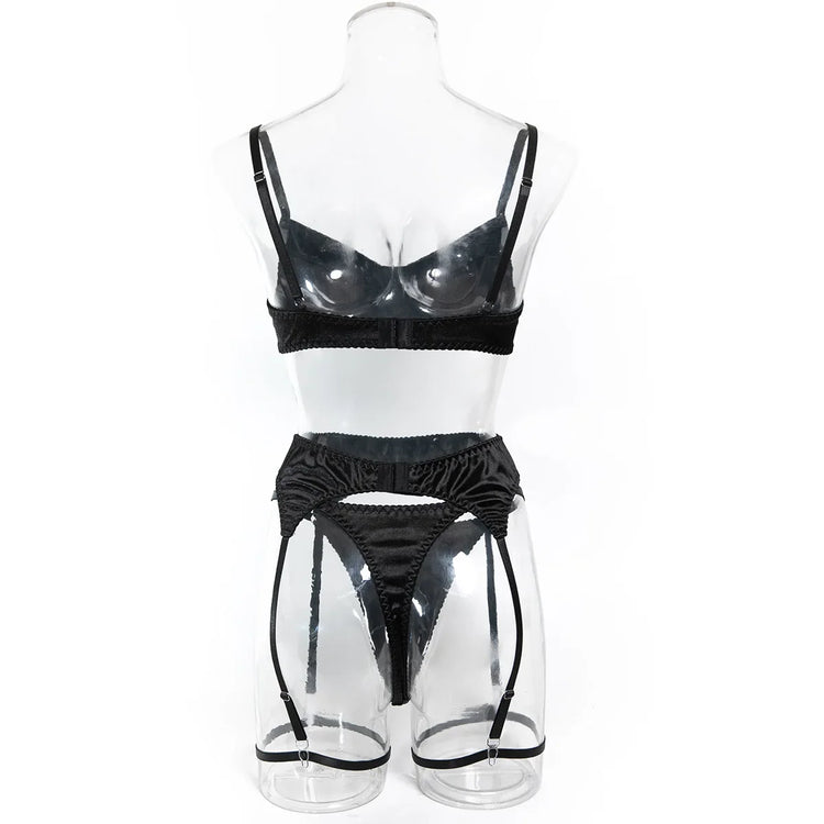 Ellolace Elegant Women's Lingerie Sets Premium Satin Solid Bra 5PC Sexy Daily Youth Hot Girl's Underwear Private Party Costume
