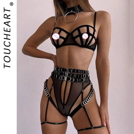 Toucheart Erotic Underwear Hollow Out Girl Complex Gathertogether Chest Support Straps Sexy Seductive Coquette Private Split Kit