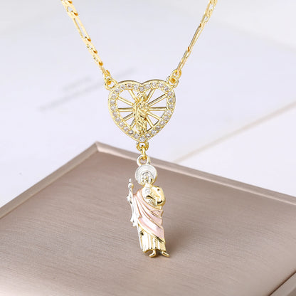 Collana religiosa Saint Jude Ciondolo a forma di cuore placcato in oro Smalto Patron cattolico Gioielli santo per donne Uomini Fede Amuleto Regalo