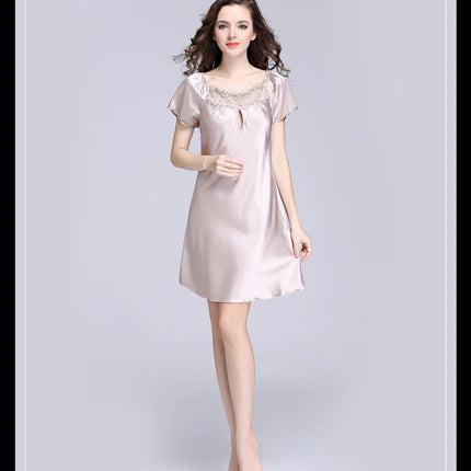 Women's Ice Silk Casual Silk Pajamas Sexy Lace Short Sleeve Women's Summer Pajamas Homewear