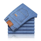 New Ice Silk Thin Denim Jeans for Men Blue Straight Stretch Cotton Denim Pant Business Casual Lightweight Trousers Spring Summer