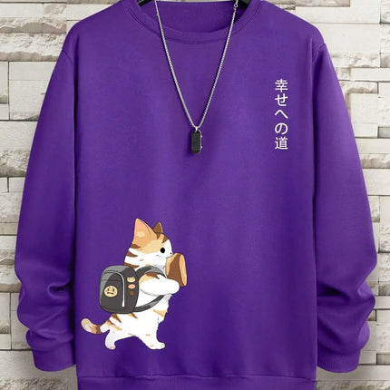 Street Casual Women/Men Pullover Kawaii Cartoons Cat Printing Sweatshirt Warm Soft Hoodies Loose Crewneck Fleece Female Clothing